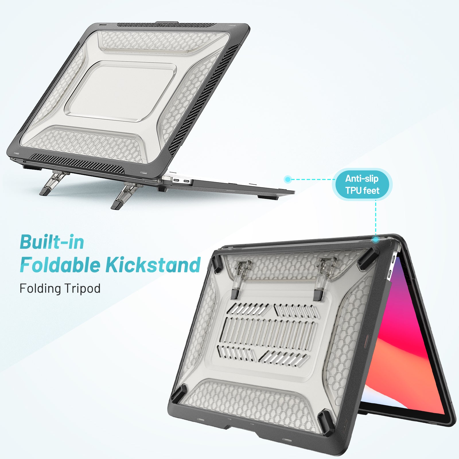 For MacBook Air 13 inch (2020) M1 A2337, A2179 / MacBook Air 13 inch (2018) A1932 Laptop Case Hard PC Soft TPU Kickstand Drop Tested Cover - Black For MacBook Air 13 inch (2020) M1 A2337, A2179 / MacBook Air 13 inch (2018) A1932 Laptop Case Hard PC Soft TPU Kickstand Drop Tested Cover - Black